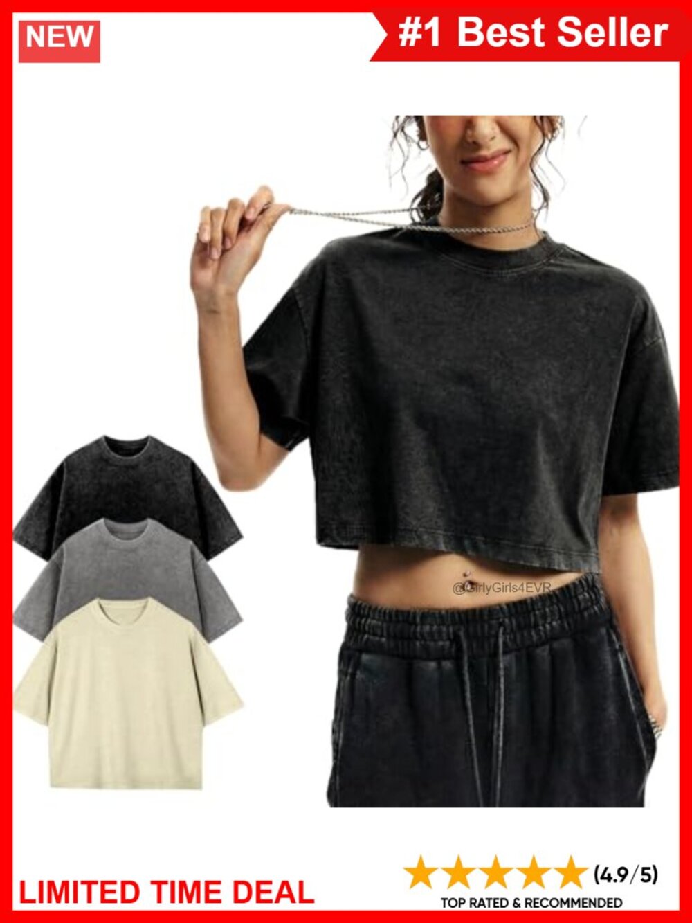 Yimoon Womens Cropped T Shirt Short Sleeve 100% Cotton Acid Wash Tee